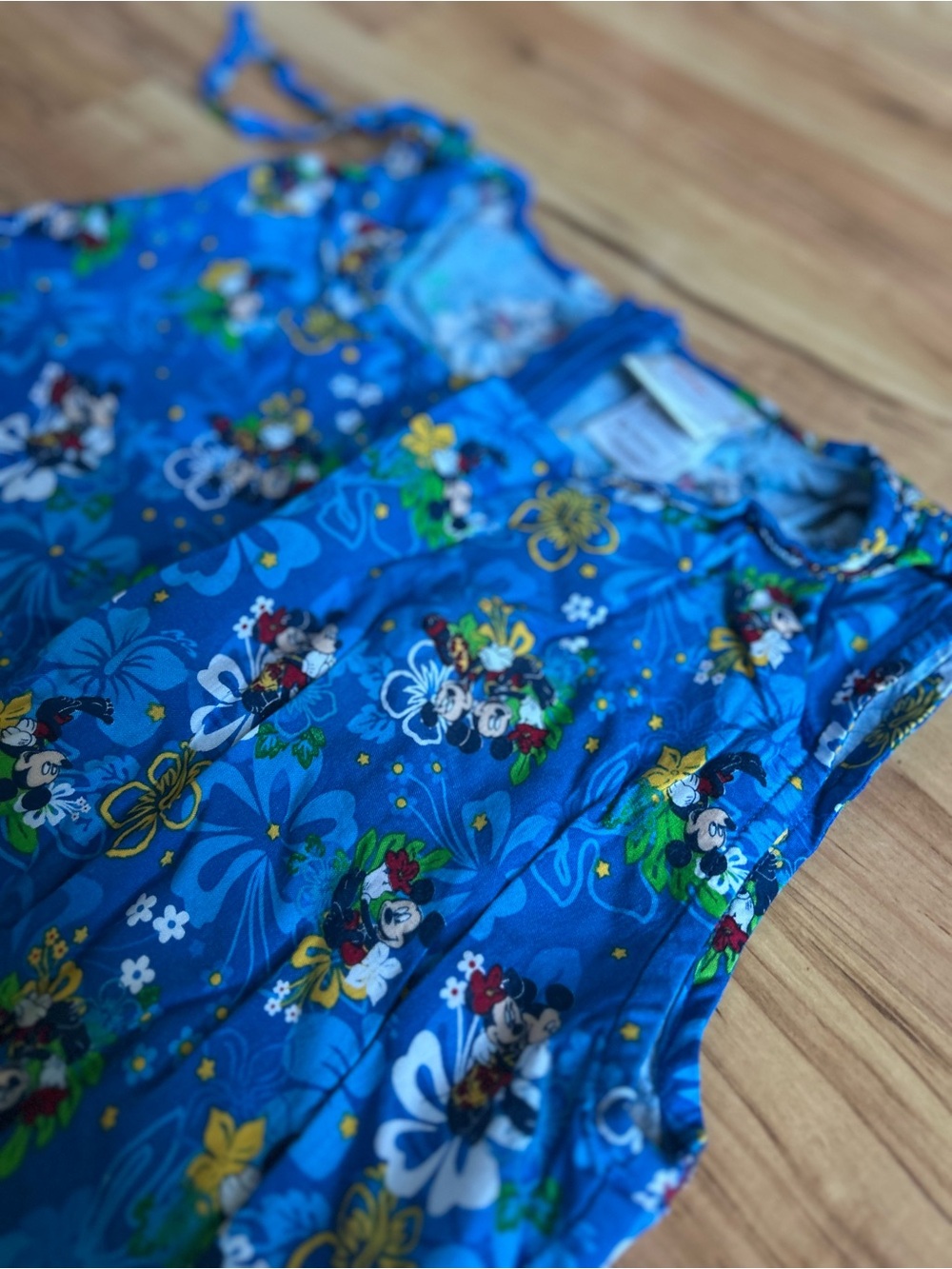 Vintage 90s Disney Blue Tropical Hawaiian Mickey & Minnie Sun Dress